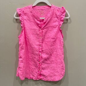 Lilly Pulitzer Neon Pink Ruffle Sleeve Button-Down Top
